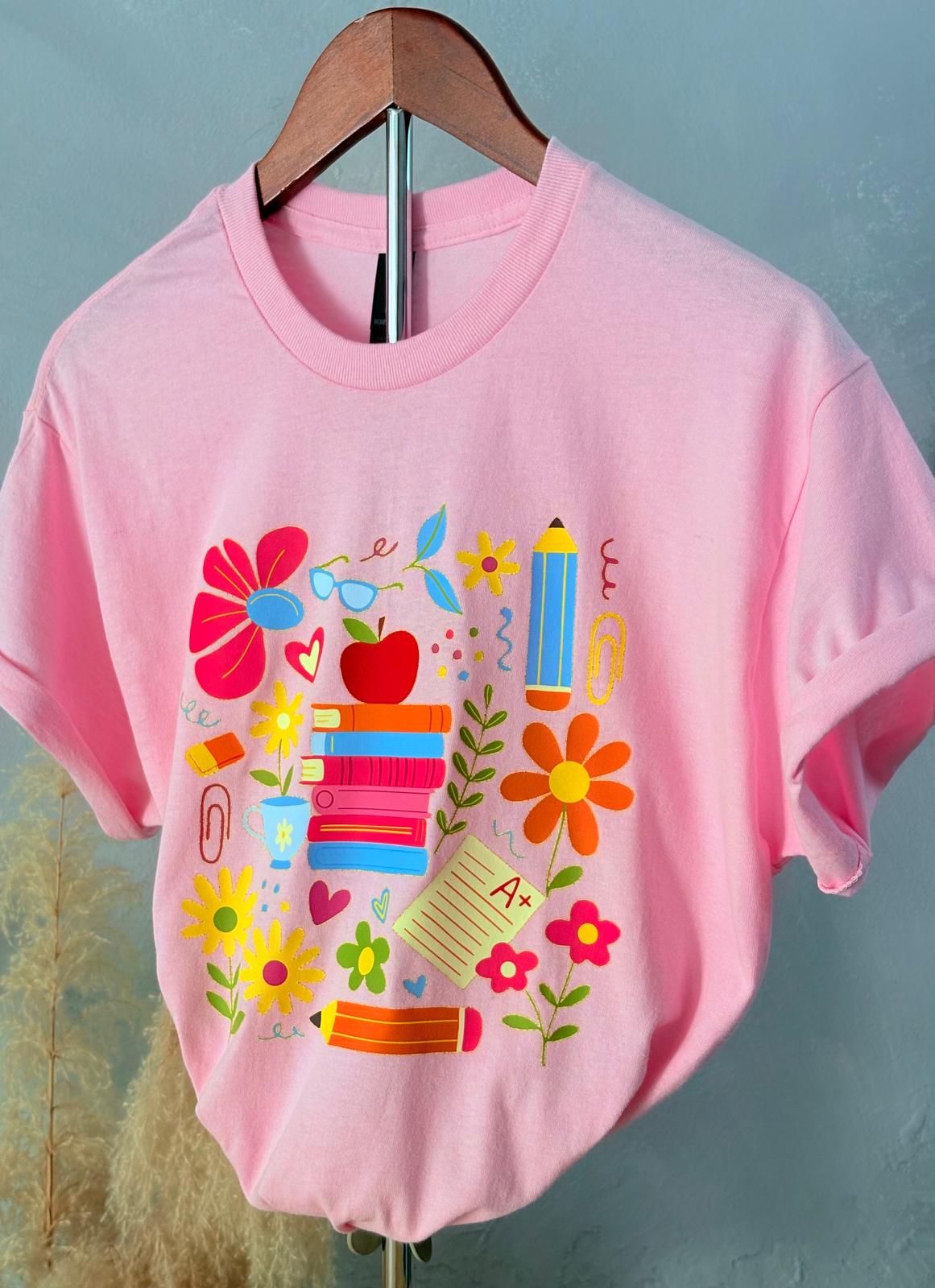 Pink Floral Teacher-Tee