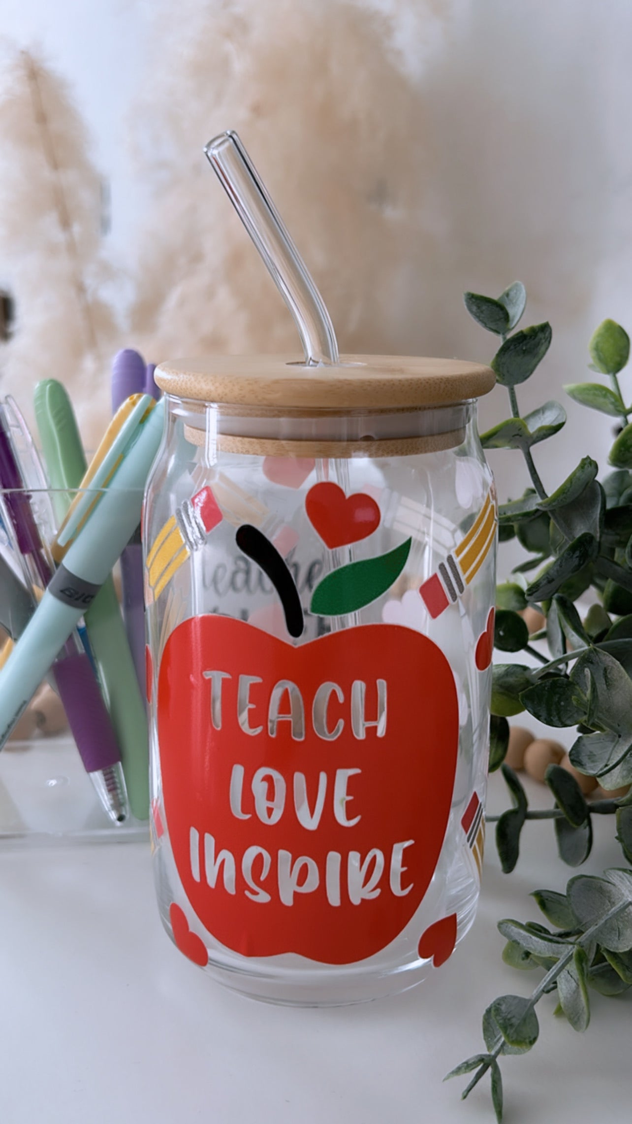 Teach, Love, Inspire Glass Can Cup