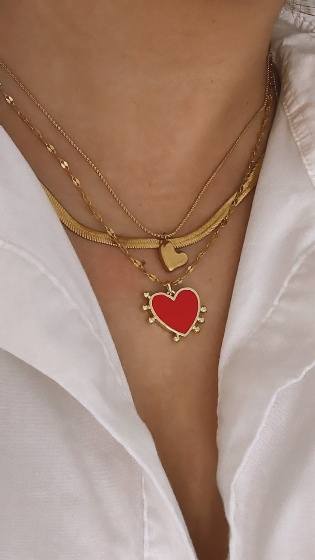 Lilli Red Heart Shaped Gold Necklace