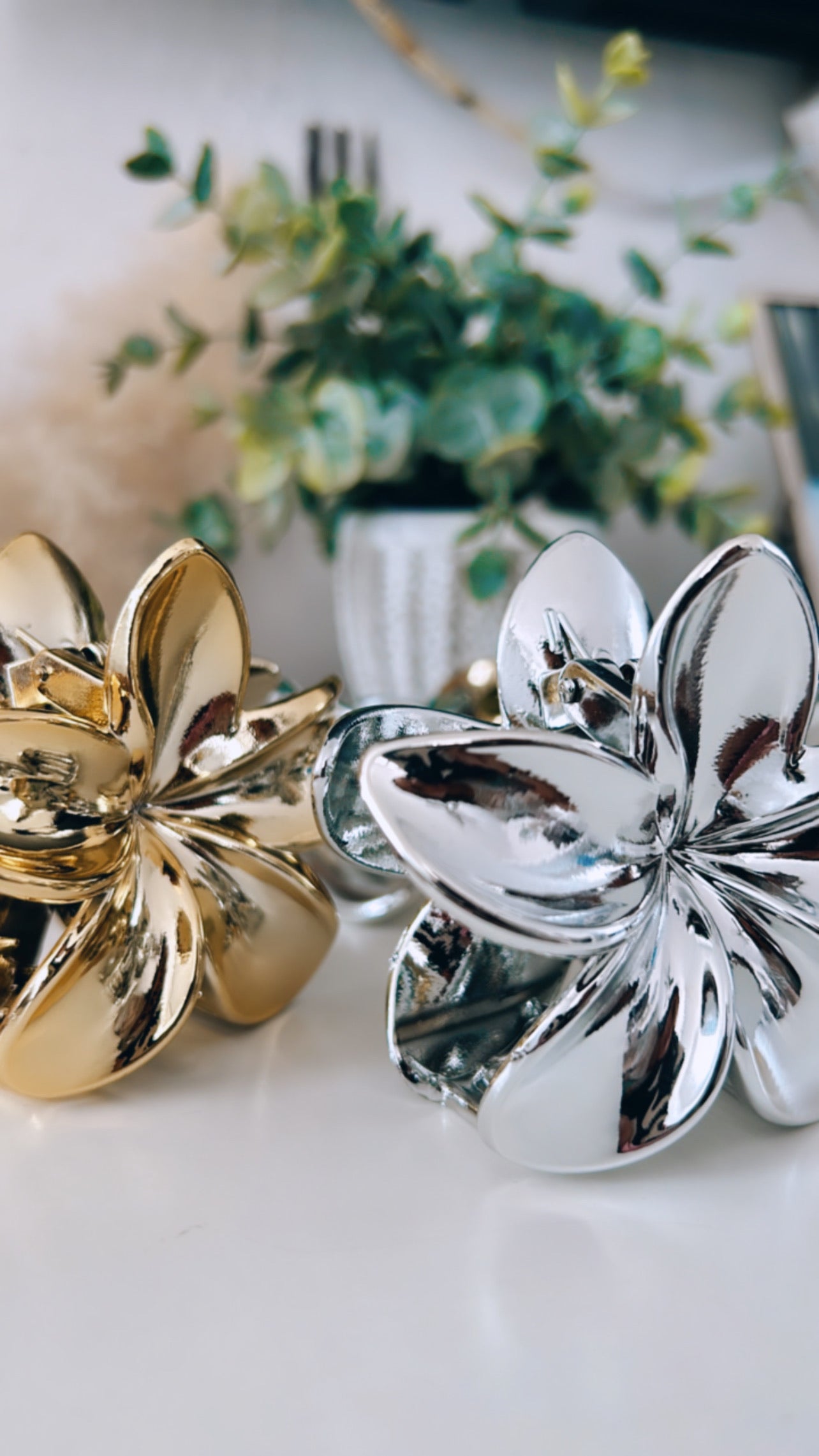 Flower Gold and Silver Metallic Hair Clip