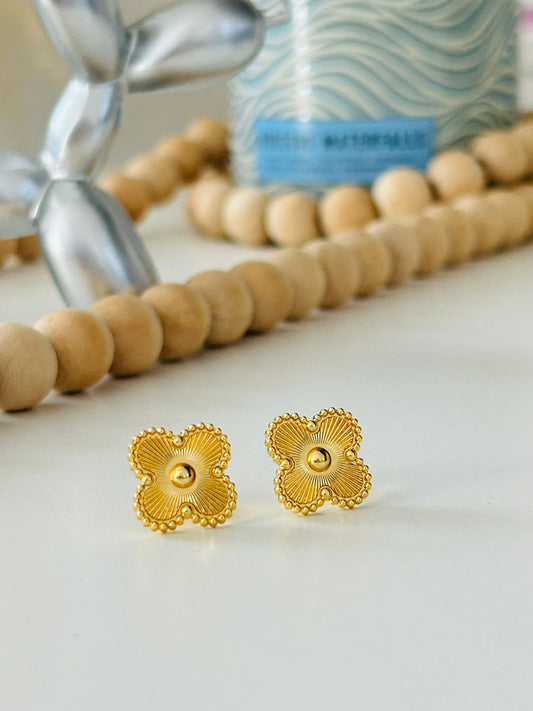 Full Gold Clover Stud Earrings